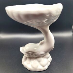 VTG MCM White Dolphin Pedestal Shell Dish